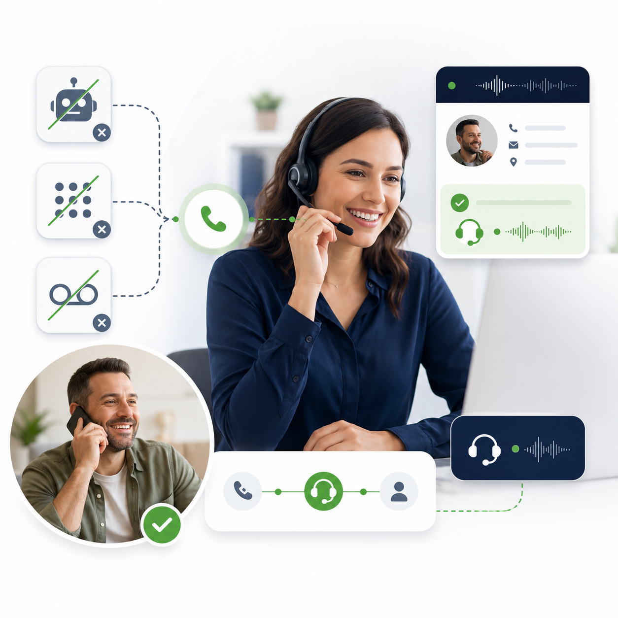 Live phone answering service connecting callers to a real receptionist instead of automated bots